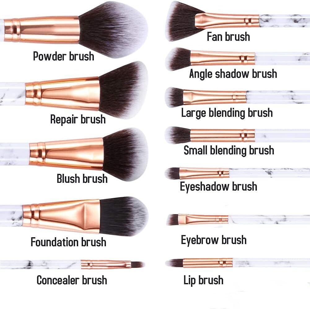 12Pcs Marble Makeup Brushes Set